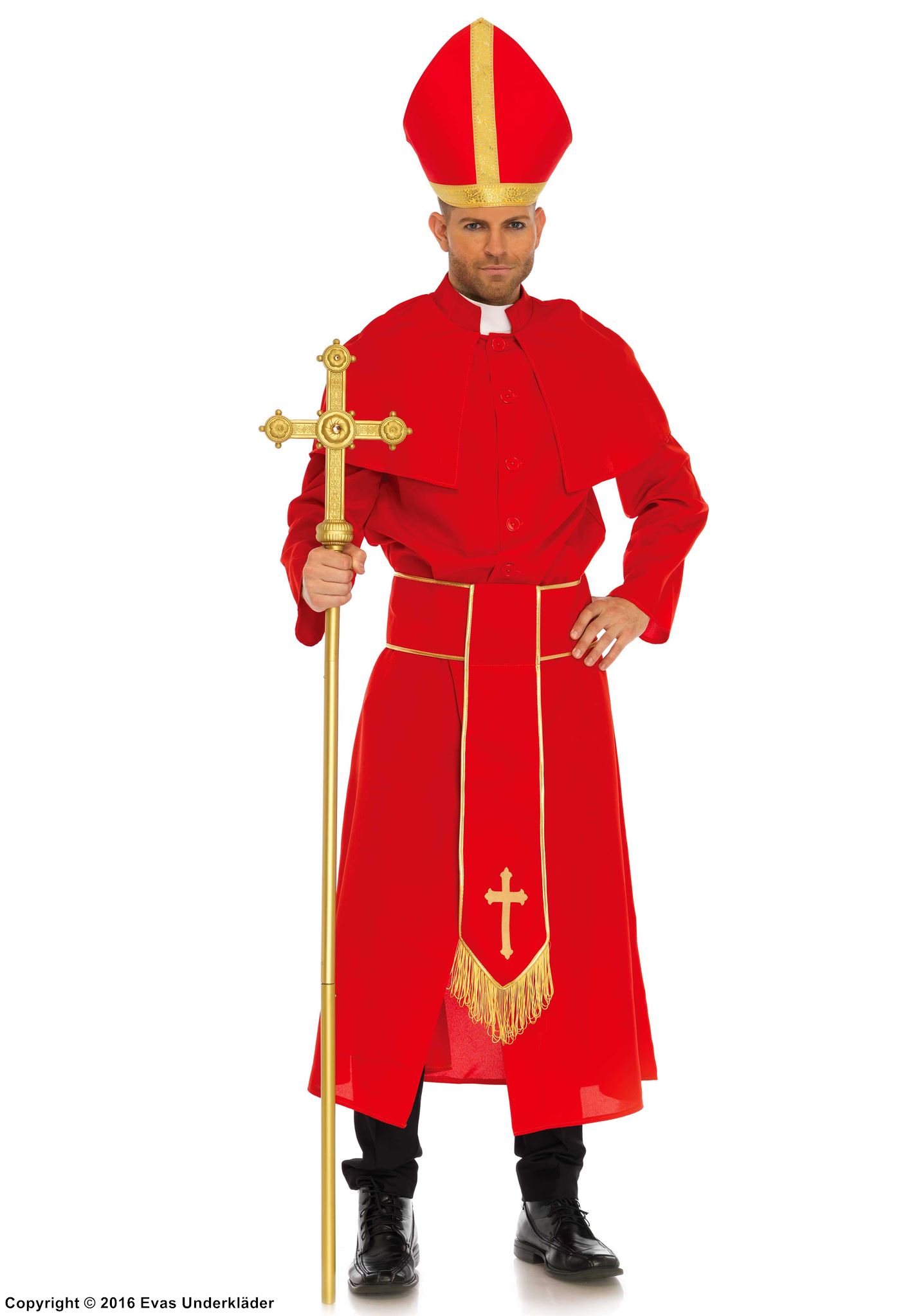 Catholic cardinal, costume robe, fringes, cross, cape